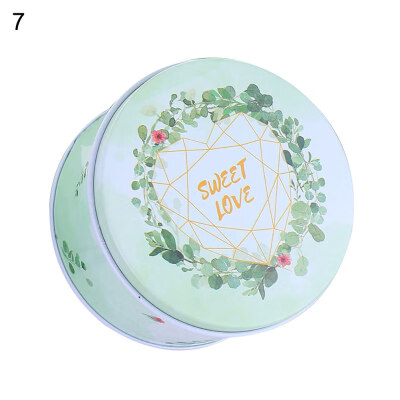 

Flower Flamingo Print Tinplate Wedding Candy Storage Box Round Trinket Organizer