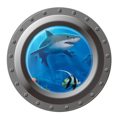 

Shark Ocean View Wall Sticker 3D Porthole Window Room Home Decor Art