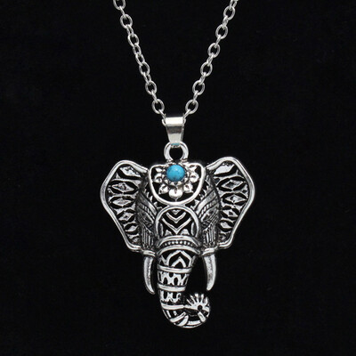 

Vintage Silver Elephant Pendant Turquoise Bohemia Chain Choker Necklace Gift
