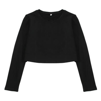 

Women Loose Long Sleeve Crop Tops Sexy Elastic Female Casual Short T-shirt