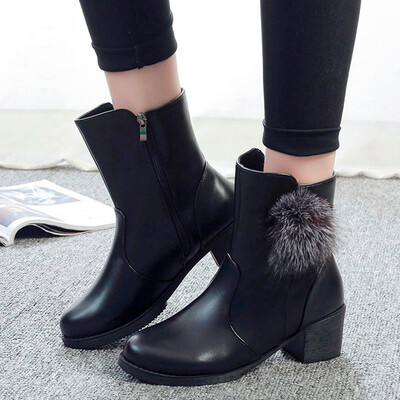 

Rose New Fashion Women Zipper Soild Round Toe Square Heel Shoes Party Boots