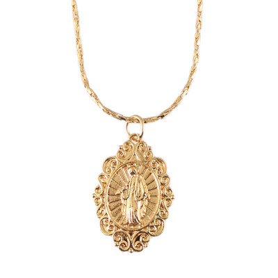 

New Christian Minimalist Alloy Gold Color Vintage Virgin Mary Pendant Necklace Religious Style Chain Necklace Jewelry Women Gift
