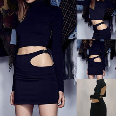 

Roseonmyhand Women Fashion Package Hip Bralet Buckle Hig Waist Slim Fit Sexy Short Skirt