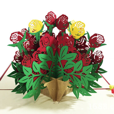 

Creative 3D Pop-up Rose Flower Paper Greeting Card Valentines Day Romantic Gift