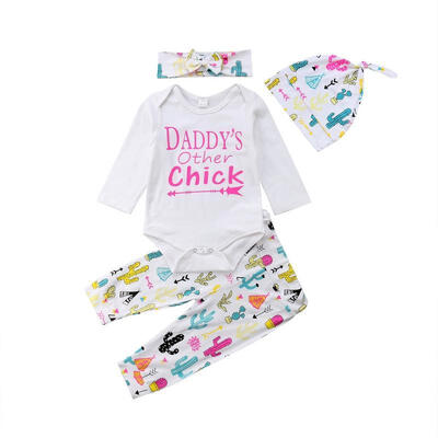 

4pcs Newborn Baby Girl Cactus Clothes Daddy Jumpsuit Romper Bodysuit Pants Hat Outfits