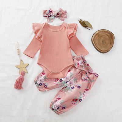 

Newborn Infant Baby Girl Clothes Knitted Tops RomperFlower Pants Outfits Set