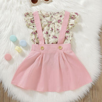 

US 2PCS Toddler Kids Baby Girls Summer Clothes Floral TopsBelt Dress Outfits