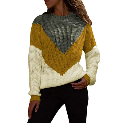 

〖Follure〗Women Round Neck Color Block Long Sleeve Knitted Sweater Tops Pullover Jumper