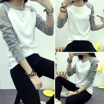 

Casual Simple Splicing Color Autumn Cute Basic T-shirt Women Bottoming Tops