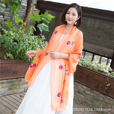 

Scarf shawl dual-use long female Korean version of the national wind embroidery chiffon scarves spring&autumn embroidered shawl manufacturers wholesale