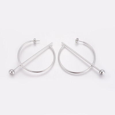 

304 Stainless Steel Stud Earrings Stainless Steel Color 51x75x8mm Pin 08mm