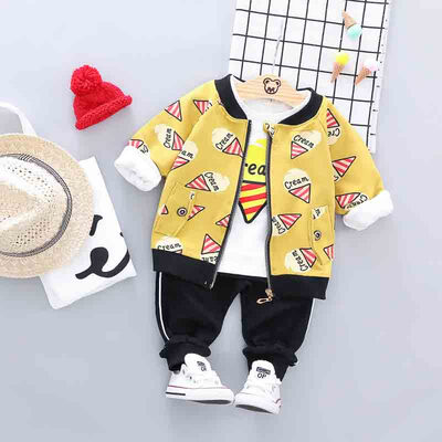 

Autumn Baby Boy Girl Long Sleeve Cartoon T-shirt Zipper Sweatshirt Trousers Casual Outfits