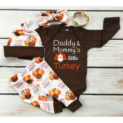 

4PCS Infant Kid Baby Girl Thanksgiving Clothes Turkey Tops Romper Legging Pants