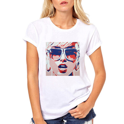 

Starmoon Women Cartoon Girl Print Round Neck Short Sleeved White T-shirt Blouse