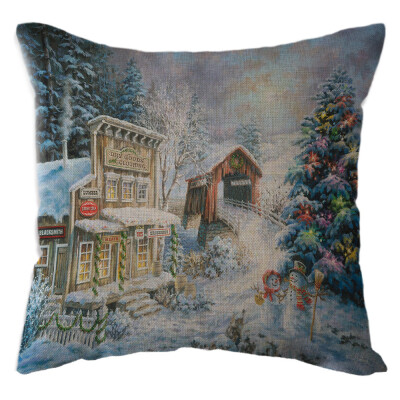 

〖Follure〗Christmas Snow House Pillow Case Linen Sofa Throw Cushion Cover Home Decor