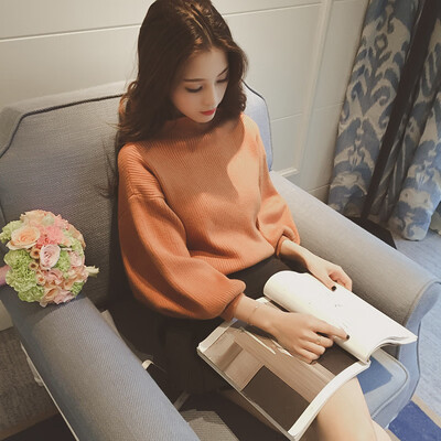 

Womens Half High Collar Lantern Sleeve Top Bottoming Sweater Tops Tights Sweater