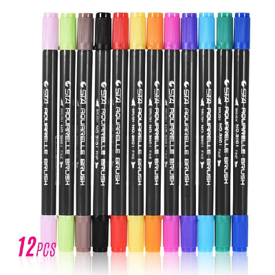 

12PCS Color Set Marker Marking Pen Twin Brush Sketch Pens Water Based Ink for Graphic Manga Drawing Designing