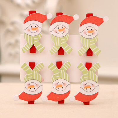 

6Pcs\Set Christmas Santa Claus Snowman Bear Elk Wooden Photo Clothespin Craft Clips Diy Christmas Ornaments