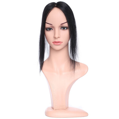 

Hand Made Silk Top Human Topper Hair Piece With Clips in Straight Hair Natural Black For Hair Loss Women