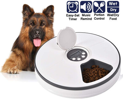 

6-Meal Automatic Pet Feeder for Cats Dogs&Rabbits with Programmable Digital Timer&Music Portion Control Dishwasher-Safe