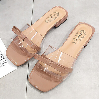 

Slippers women summer womens shoes square head thick with a word womens fashion wear Korean transparent film sandals