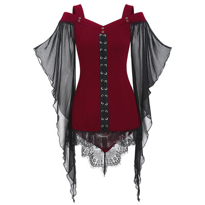 

Criss Cross Lace Panel Cold Shoulder T-shirt