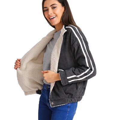 

Toponeto Women Solid Open Front Pockets Cardigan Warm Striped Sleeve Button Down Coat