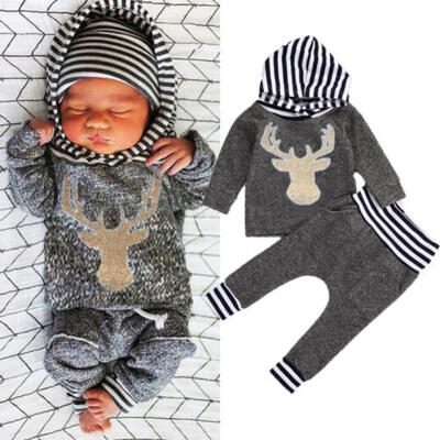 

Canis Toddler Kid Baby Boys Girls Deer Hooded Tops Long Pants Outfit Set Clothes