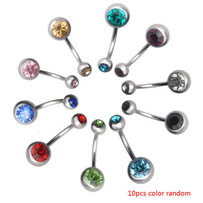 

10Pcs Rhinestone Tongue Stud Stainless Titanium Steel Barbells Belly Rings Body Piercing Jewelry