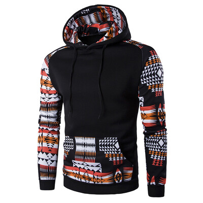 

Patchwork Design Geometric Print Hoodie