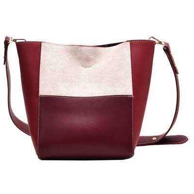 

2Pcs Fashion Lady Faux Leather Color Block Crossbody Shoulder Bucket Bag Handbag