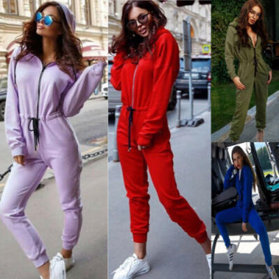 

Fashion Womens Zipped Up Long Sleeve Hoodie Jumpsuit Casual Playsuit Long Pants