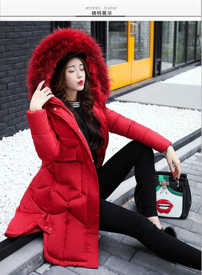 

Cotton womens long section thick winter clothing new jacket jacket large fur collar down jacket