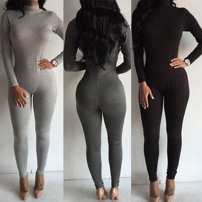 

New Women Casual Long Sleeve Bodycon Romper Jumpsuit Club Bodysuit Long Pants