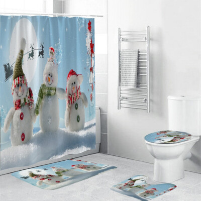 

Tailored 4Pcs Christmas shower Curtain Bathroom Anti-slip Carpet Rug Toilet Cover Mat Set