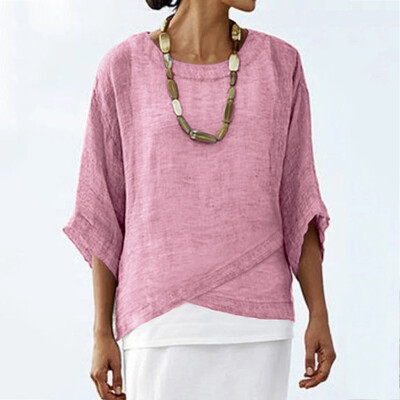 

Starmoon Women Casual Solid Round Neck Three Quarter Sleeve Loose Tops Blouse Shirt