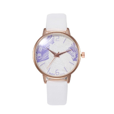 

Women Fashion Exquisite Feather Pattern Dial Leather Band Alloy Case Quartz Wrist Watch