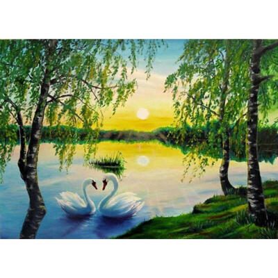 

5D DIY Full Drill Diamond Painting Spring Swan Lake Cross Stitch Embroidery