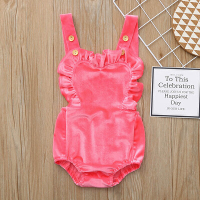 

Newborn Infant Baby Girls Color Solid Ruffles Backcross Romper Bodysuit Outfits