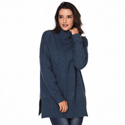 

Long sleeved turtleneck ribbed knit sweater sweater