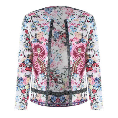 

Spring Basic Jacket Ethnic Style Floral Print Women Collarless Elegant Coat