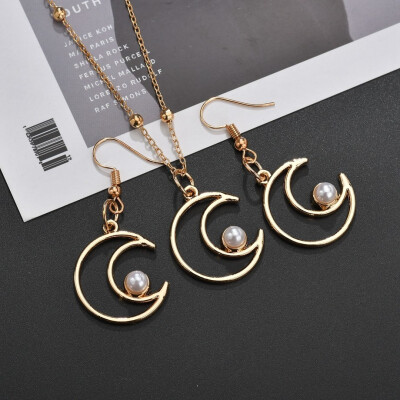 

Imitation Pearl Necklace Earrings Set Female Moon Love Declaration Necklace Ladies Wedding Party Valentines Day Girlfriend Gift