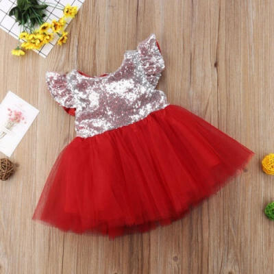 

Flower Baby Girls Dresses Sequin Kids Prom Pageant Party Formal Tutu Princess Dress 1-5T