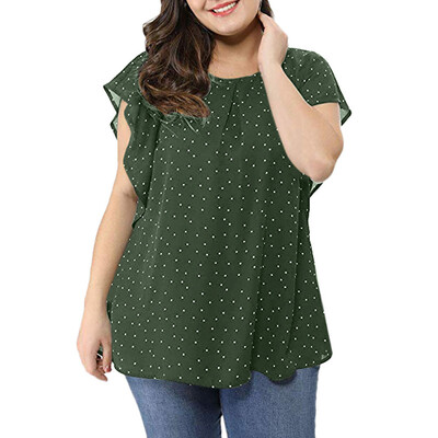 

Starmoon Womens Summer Plus Size Ruffle Sleeve Shirt Top Polka Dot Chiffon Blouse