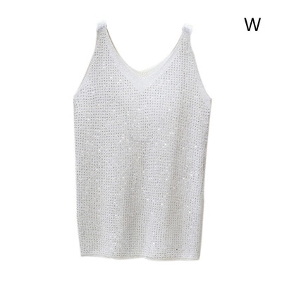 

Women Sexy Wild Camisole Solid Color Knit Camisole Sequin Decoration