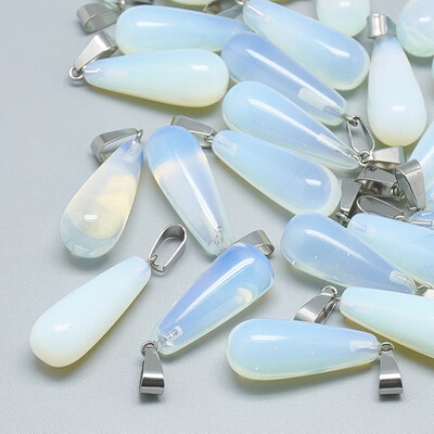 

Opalite Pendants with Stainless Steel Snap On Bails Drop 2830x1012mm Hole 6x4mm