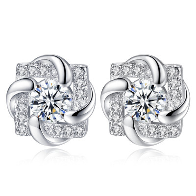 

Flower Cubic Zirconia Stud Earrings For Women Bride Party Fashion Jewelry Brithday Anniversary Gift E299