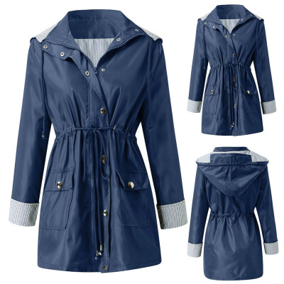 

〖Follure〗Women Solid Rain Jacket Outdoor Plus Size Waterproof Hooded Windproof Loose Coat