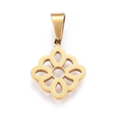 

304 Stainless Steel Pendants Large Hole Pendants Flower Golden 17x145x12mm Hole 8x4mm