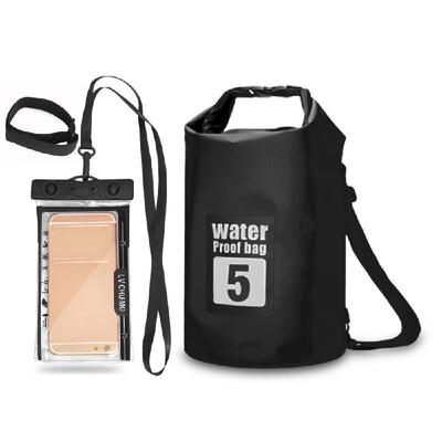 

5L 10L 15L 20L Outdoor Waterproof Dry Backpack Roll-top Floating Bag with 63 Waterproof Phone Case for Kayaking Rafting B
